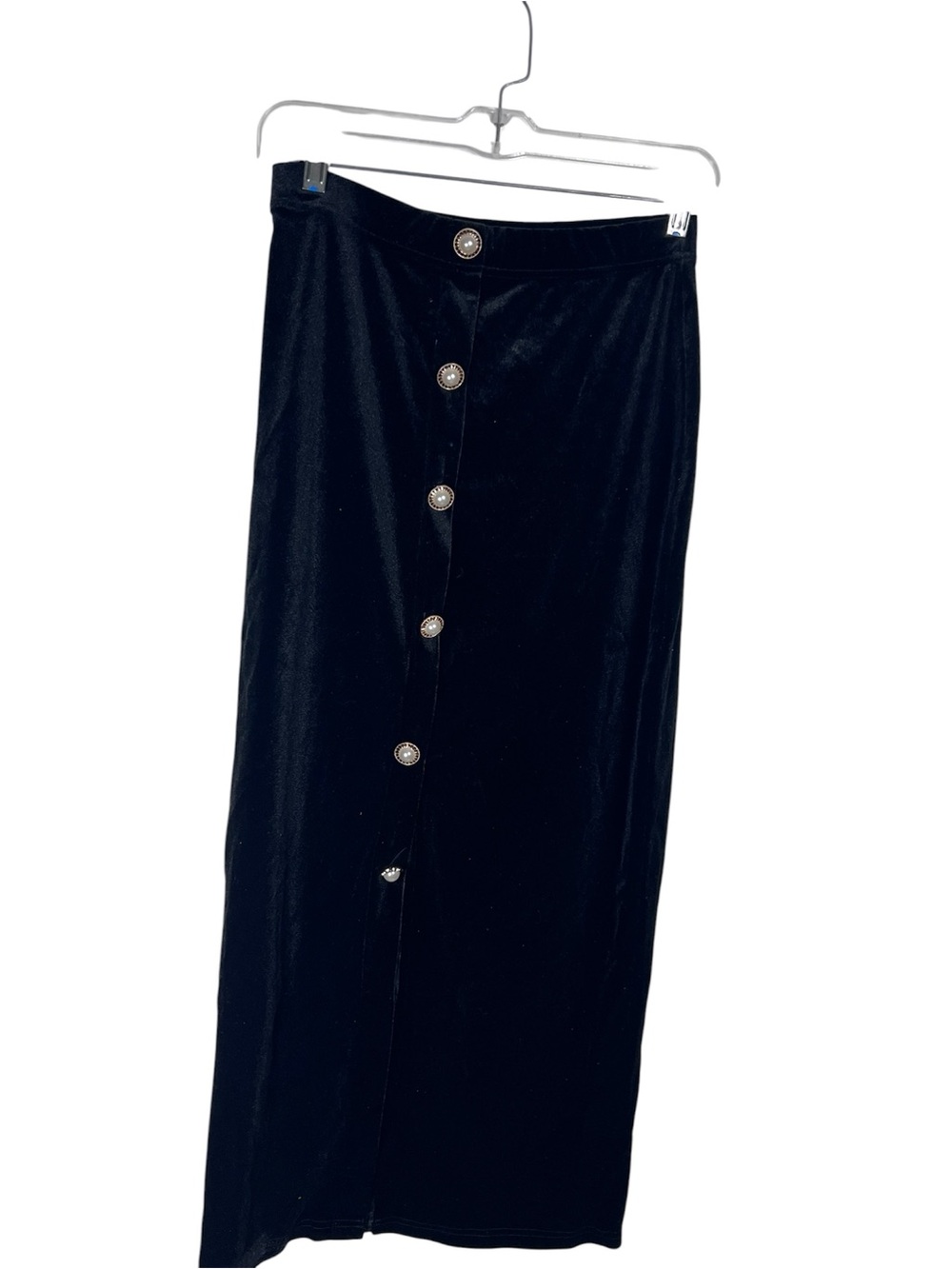 SHEIN Classic Black Velvet Maxi Skirt with Button Embellishment Size S